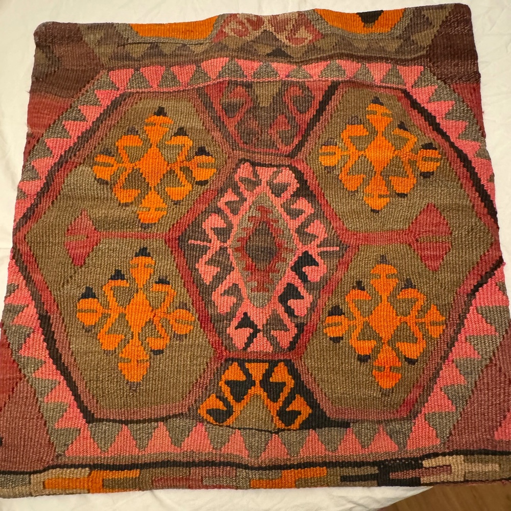 Vintage handwoven Kilim cushion, 24x 24 inches, 100% wool, zip